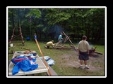 Aaron tests one of the catapults